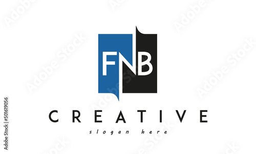 FNB Square Framed Letter Logo Design Vector with Black and Blue Colors