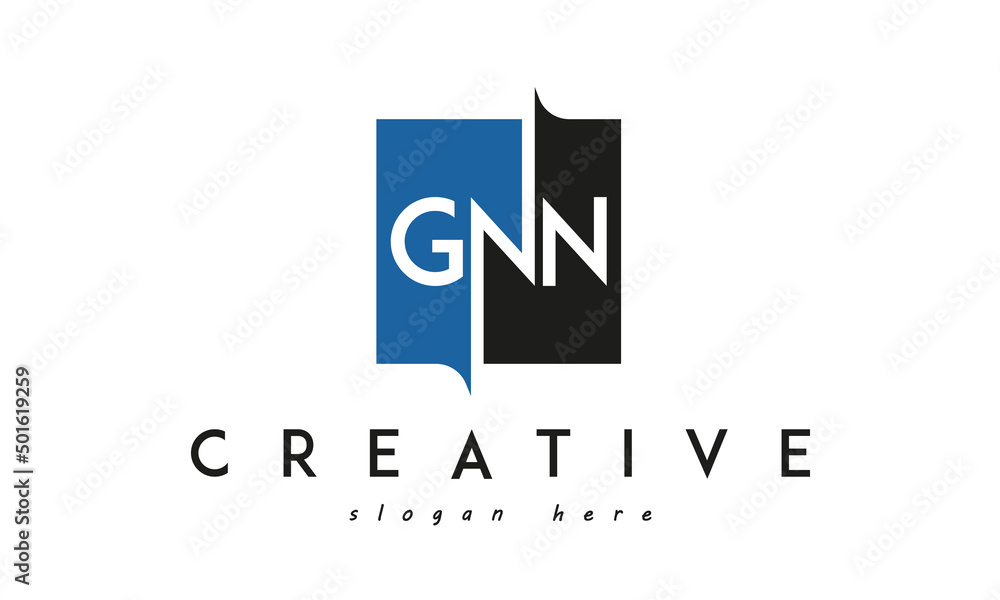GNN Square Framed Letter Logo Design Vector with Black and Blue Colors GNN Square Framed Letter Logo Design Vector with Black and Blue Colors