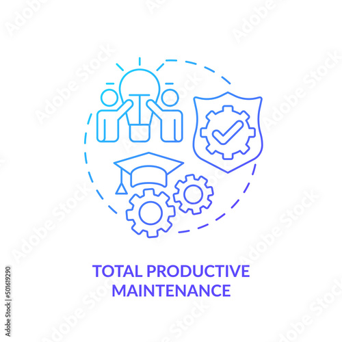 Total productive maintenance blue gradient icon. Machine industry. Lean manufacturing principle abstract idea thin line illustration. Isolated outline drawing. Myriad Pro-Bold font used
