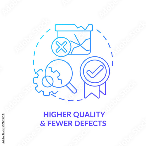 Higher quality and fewer defects blue gradient icon. Machine industry. Advantage of one-piece flow abstract idea thin line illustration. Isolated outline drawing. Myriad Pro-Bold font used