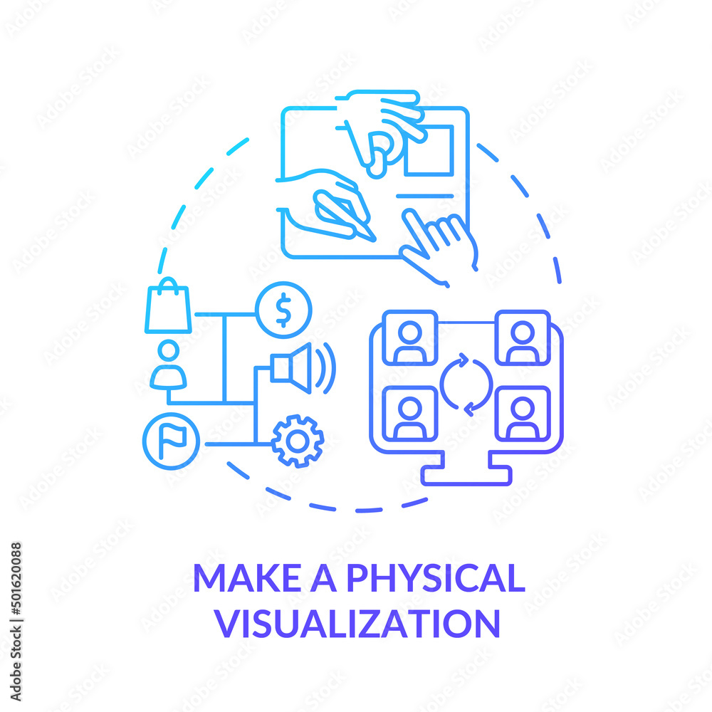 Make physical visualization blue gradient icon. Machine industry. Value stream mapping best practice abstract idea thin line illustration. Isolated outline drawing. Myriad Pro-Bold font used
