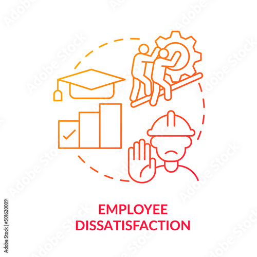 Employee dissatisfaction red gradient icon. Machine industry. Lean manufacturing disadvantage abstract idea thin line illustration. Isolated outline drawing. Myriad Pro-Bold font used