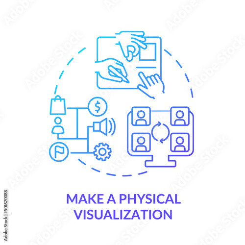 Make physical visualization blue gradient icon. Machine industry. Value stream mapping best practice abstract idea thin line illustration. Isolated outline drawing. Myriad Pro-Bold font used