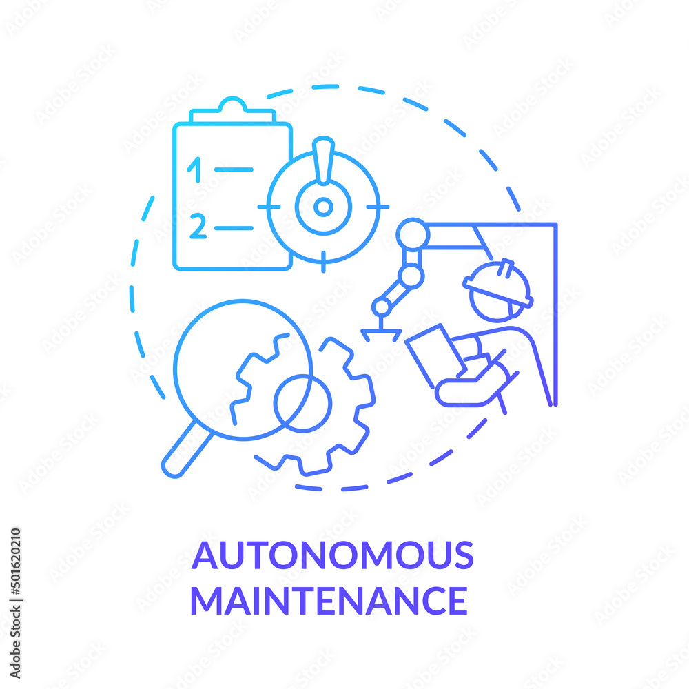 Autonomous maintenance blue gradient icon. Continuous production. Total productive maintenance abstract idea thin line illustration. Isolated outline drawing. Myriad Pro-Bold font used Autonomous maintenance blue gradient icon. Continuous production. Total productive maintenance abstract idea thin line illustration. Isolated outline drawing. Myriad Pro-Bold font used