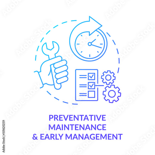 Preventative maintenance, early management blue gradient icon. Total productive maintenance abstract idea thin line illustration. Isolated outline drawing. Myriad Pro-Bold font used