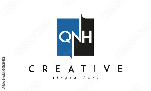 QNH Square Framed Letter Logo Design Vector with Black and Blue Colors photo