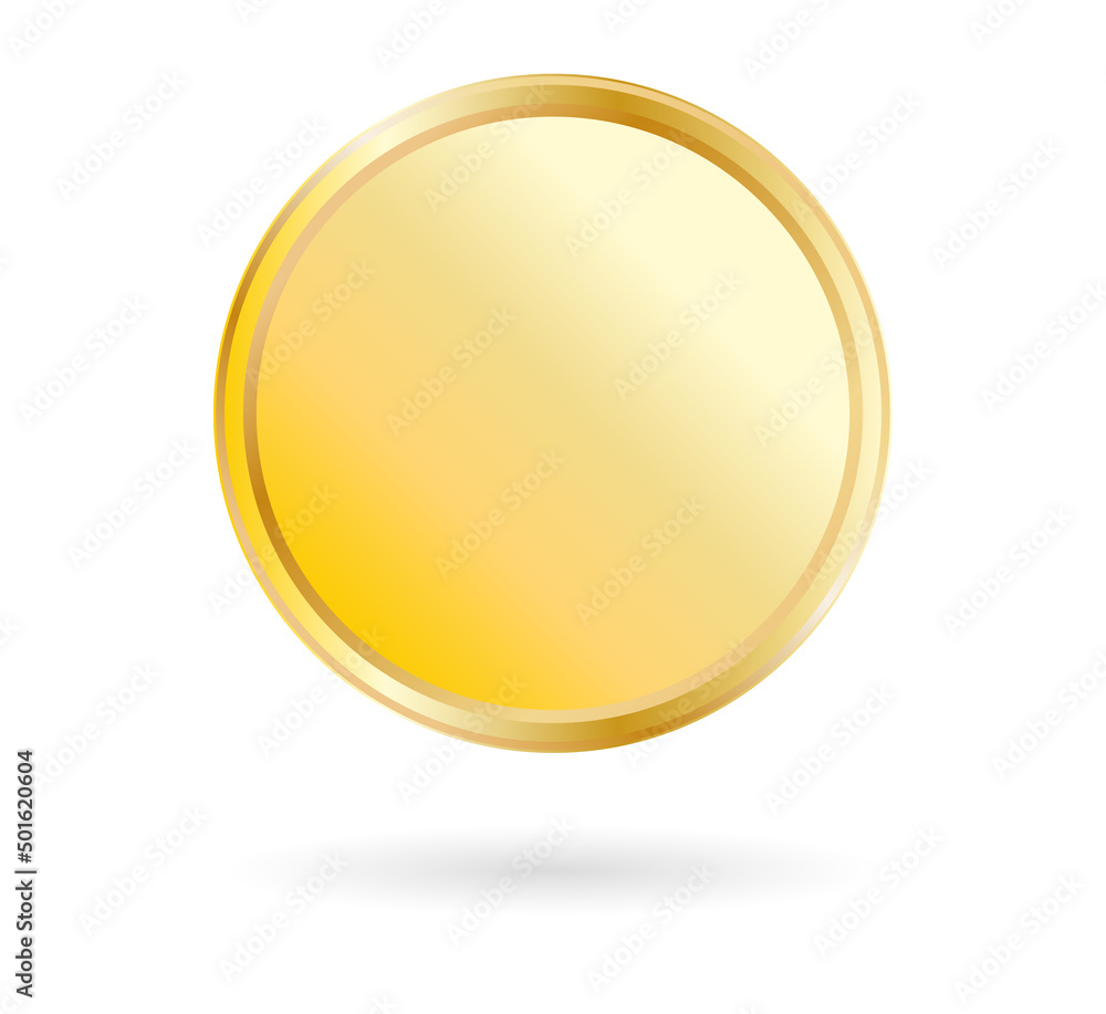 Shiny gold coin with shadow. Blank surface. Shiny gold coin with shadow. Blank surface.