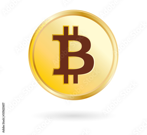 Bitcoin currency symbol. Crypto currency payment concept. Shiny gold coin with shadow.