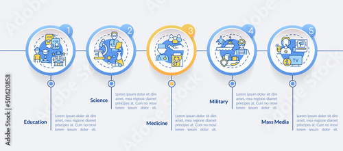 Public social institutions circle infographic template. Data visualization with 5 steps. Process timeline info chart. Workflow layout with line icons. Lato-Bold, Regular fonts used