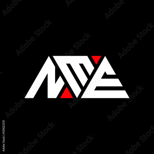 Fototapeta Naklejka Na Ścianę i Meble -  NME triangle letter logo design with triangle shape. NME triangle logo design monogram. NME triangle vector logo template with red color. NME triangular logo Simple, Elegant, and Luxurious Logo...