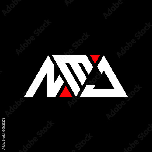 Fototapeta Naklejka Na Ścianę i Meble -  NMJ triangle letter logo design with triangle shape. NMJ triangle logo design monogram. NMJ triangle vector logo template with red color. NMJ triangular logo Simple, Elegant, and Luxurious Logo...