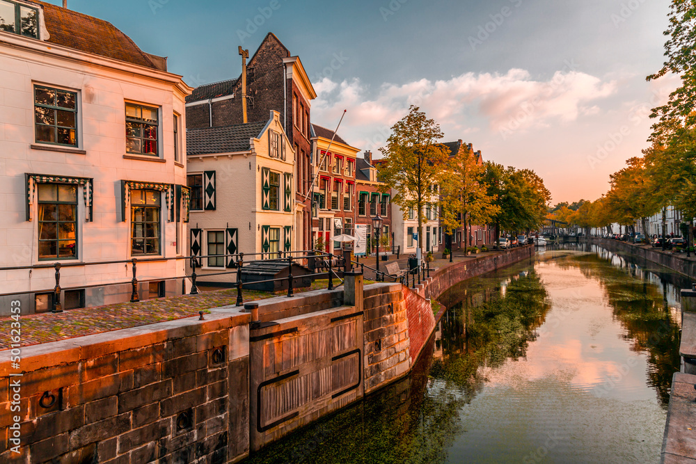  Typical Dutch architecture and street view in Schiedam, Netherlands