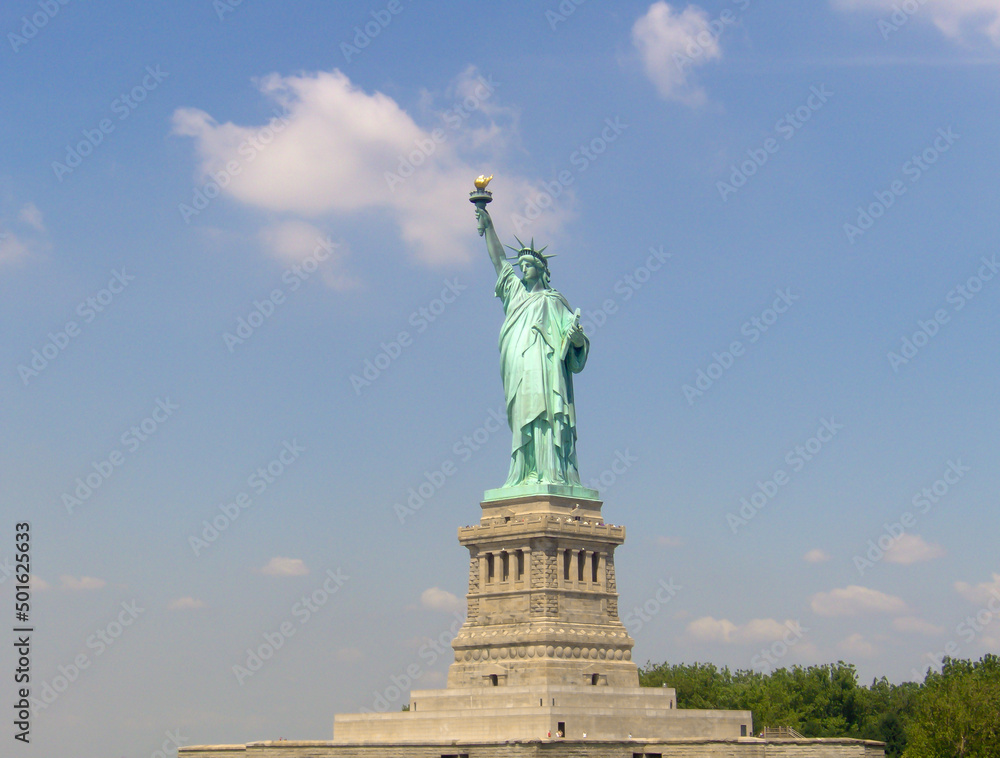 New York, USA - April 27, 2022. Statue of Liberty, Liberty Island, New York, United States. View of Landmark.