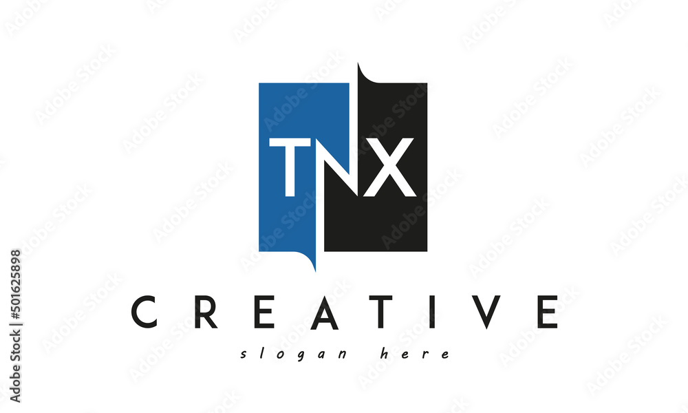 TNX Square Framed Letter Logo Design Vector with Black and Blue Colors TNX Square Framed Letter Logo Design Vector with Black and Blue Colors