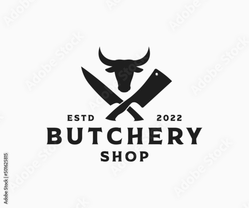 Butchery Logo Design. Vintage Butcher Shop Logo Template.