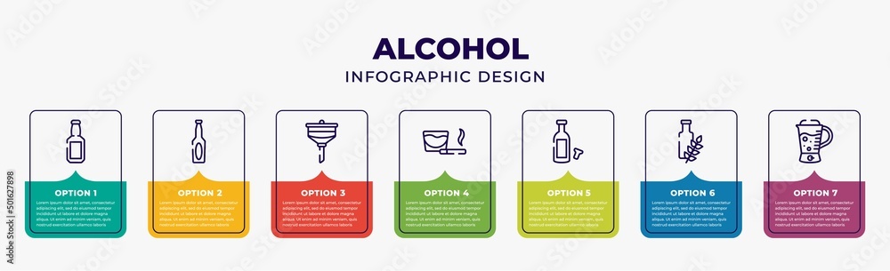 Alcohol Project Graphics alcohol infographic design template with hop, beer bottle, filtration ...