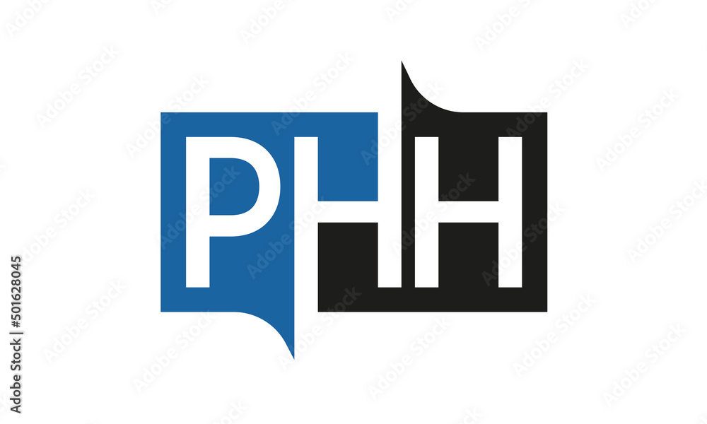 PHH Square Framed Letter Logo Design Vector with Black and Blue Colors PHH Square Framed Letter Logo Design Vector with Black and Blue Colors