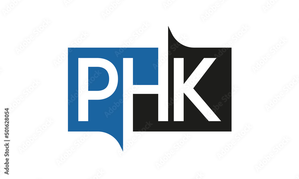 PHK Square Framed Letter Logo Design Vector with Black and Blue Colors PHK Square Framed Letter Logo Design Vector with Black and Blue Colors