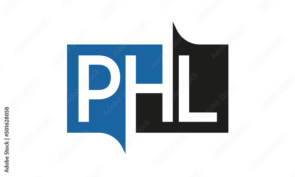 PHL Square Framed Letter Logo Design Vector with Black and Blue Colors PHL Square Framed Letter Logo Design Vector with Black and Blue Colors