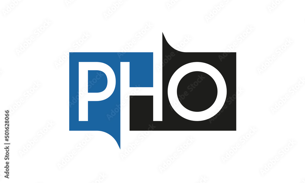 PHO Square Framed Letter Logo Design Vector with Black and Blue Colors PHO Square Framed Letter Logo Design Vector with Black and Blue Colors