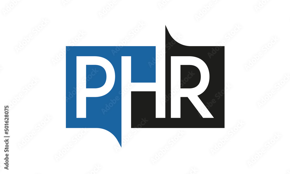 PHR Square Framed Letter Logo Design Vector with Black and Blue Colors PHR Square Framed Letter Logo Design Vector with Black and Blue Colors