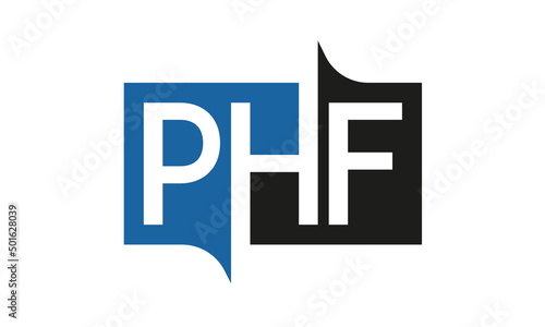 PHF Square Framed Letter Logo Design Vector with Black and Blue Colors