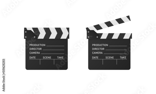 Vector Movie clipper in realistic style. Open and Close cinema clapper board