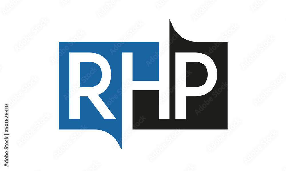 RHP Square Framed Letter Logo Design Vector with Black and Blue Colors RHP Square Framed Letter Logo Design Vector with Black and Blue Colors
