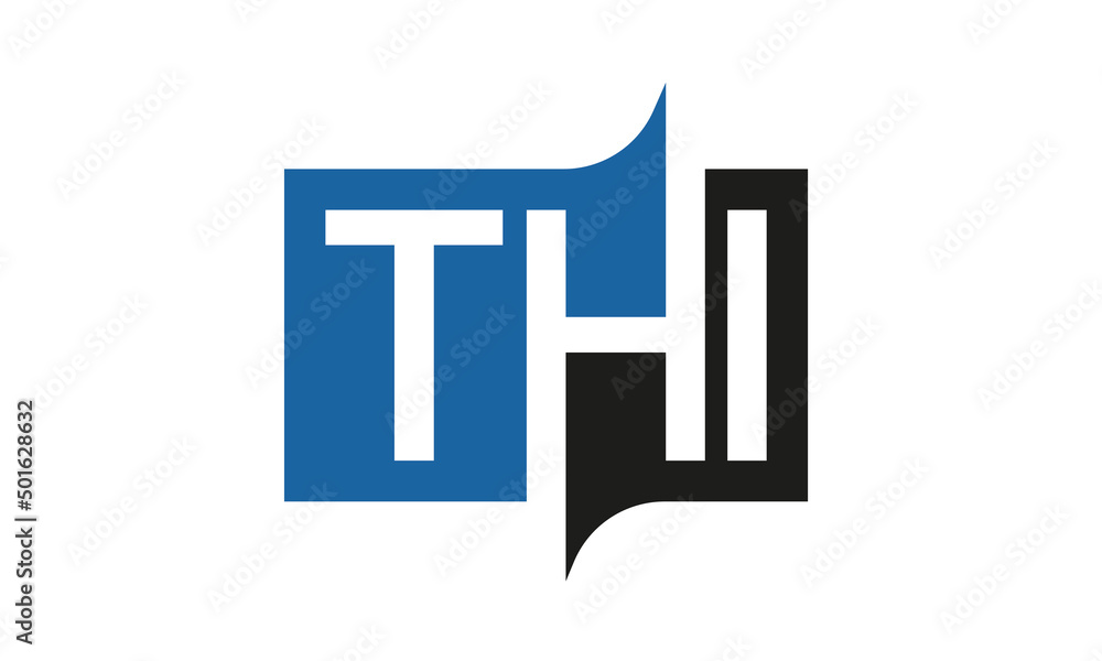 THI Square Framed Letter Logo Design Vector with Black and Blue Colors THI Square Framed Letter Logo Design Vector with Black and Blue Colors