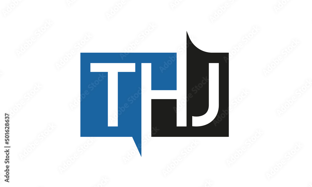 THJ Square Framed Letter Logo Design Vector with Black and Blue Colors THJ Square Framed Letter Logo Design Vector with Black and Blue Colors