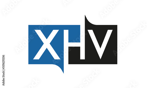 XHV Square Framed Letter Logo Design Vector with Black and Blue Colors