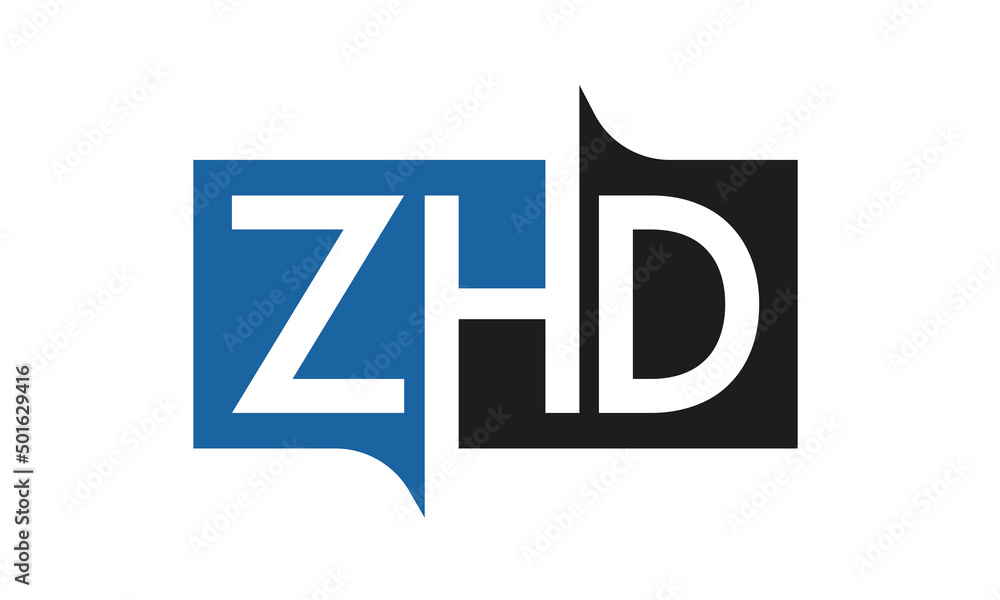 ZHD Square Framed Letter Logo Design Vector with Black and Blue Colors ZHD Square Framed Letter Logo Design Vector with Black and Blue Colors