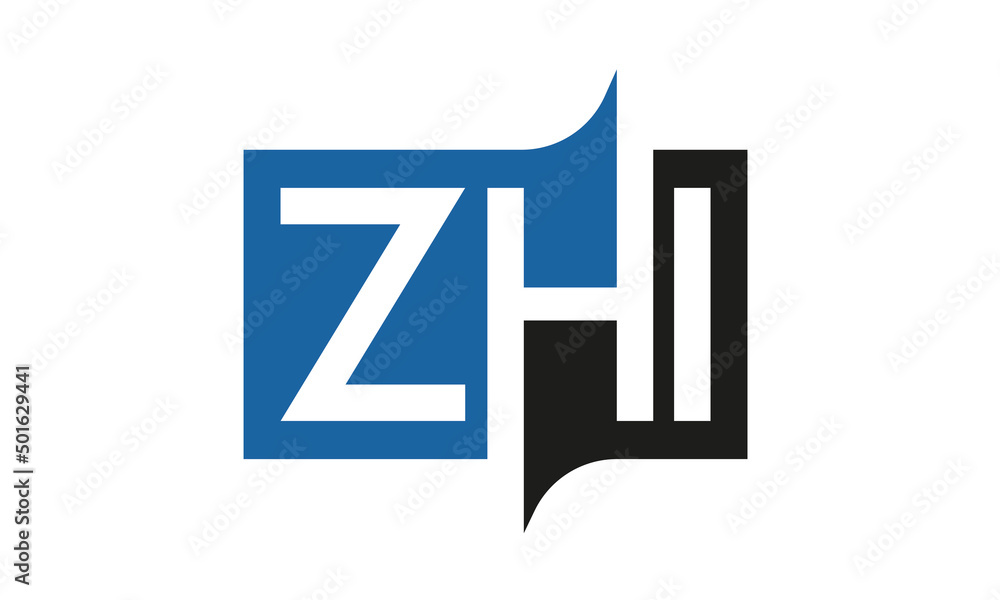 ZHI Square Framed Letter Logo Design Vector with Black and Blue Colors ZHI Square Framed Letter Logo Design Vector with Black and Blue Colors