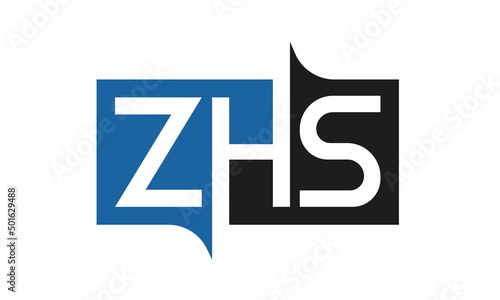 ZHS Square Framed Letter Logo Design Vector with Black and Blue Colors