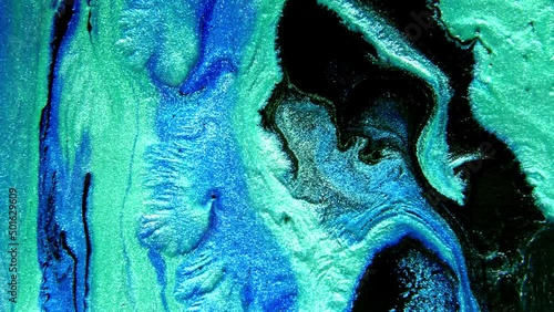 Abstract ink painting blue and azure background. Mixture of acrylic paints, marble abstract fluid art pattern.
