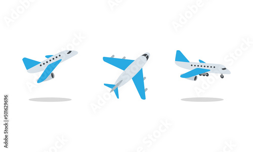 Airplane arrival and departure set. Airplane vector flat illustration EPS10