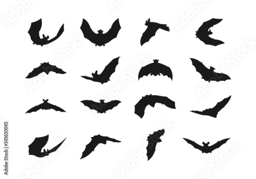 Bats black set vector isolated on white background. Bats in different poses