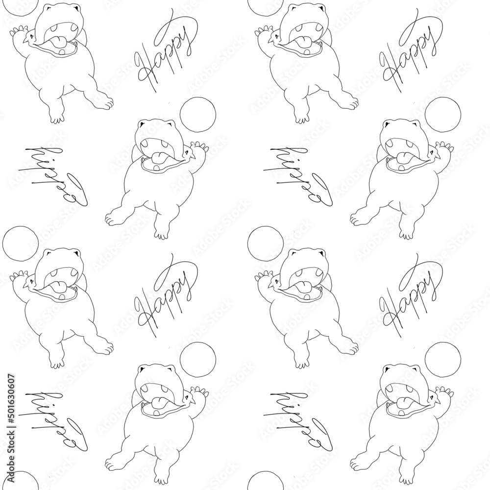 Seamless kid's pattern with contour hippo in cartoon style