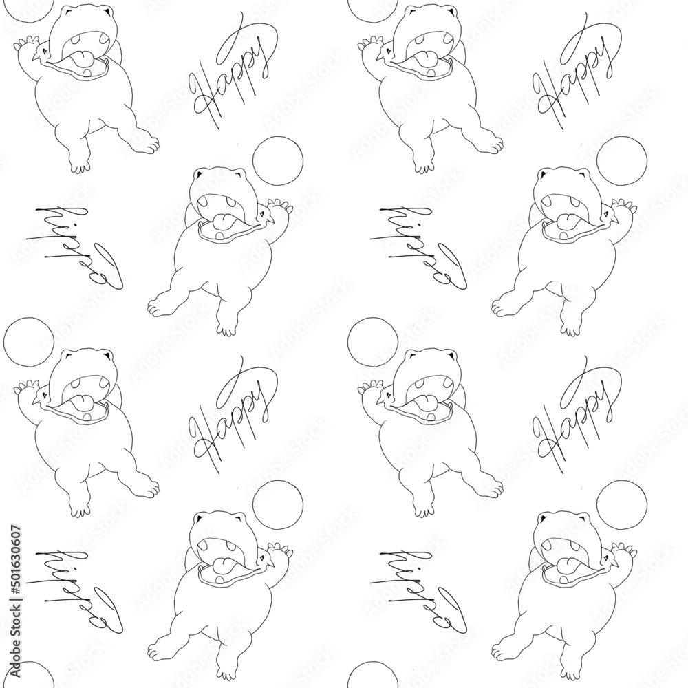 Seamless kid's pattern with contour hippo in cartoon style Seamless kid's pattern with contour hippo in cartoon style