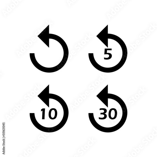 Return icon or rewind to 5, 10 and 30 sec. Return icon set. Vector EPS10