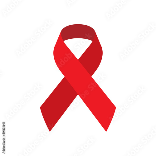 Red AIDS awareness ribbon flat icon. World aids day ribbon symbol isolated on gray background. Vector EPS10