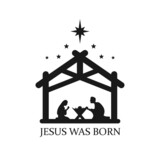 Jesus was born vector illustration. Merry Christmas logo with text isolated on white background. Vector EPS 10