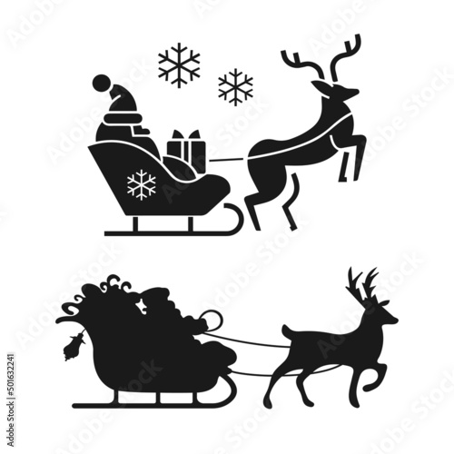 Santa Claus on a sleigh with a reindeer icon. Merry Christmas and New Year symbol. Vector EPS 10