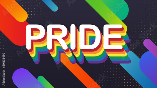 PRIDE banner with 3d rainbow lettering on rainbow abstract background