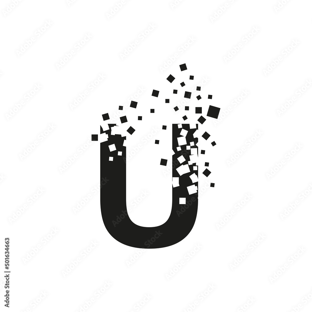 Fototapeta premium The letter U turns into a cloud of squares of different sizes