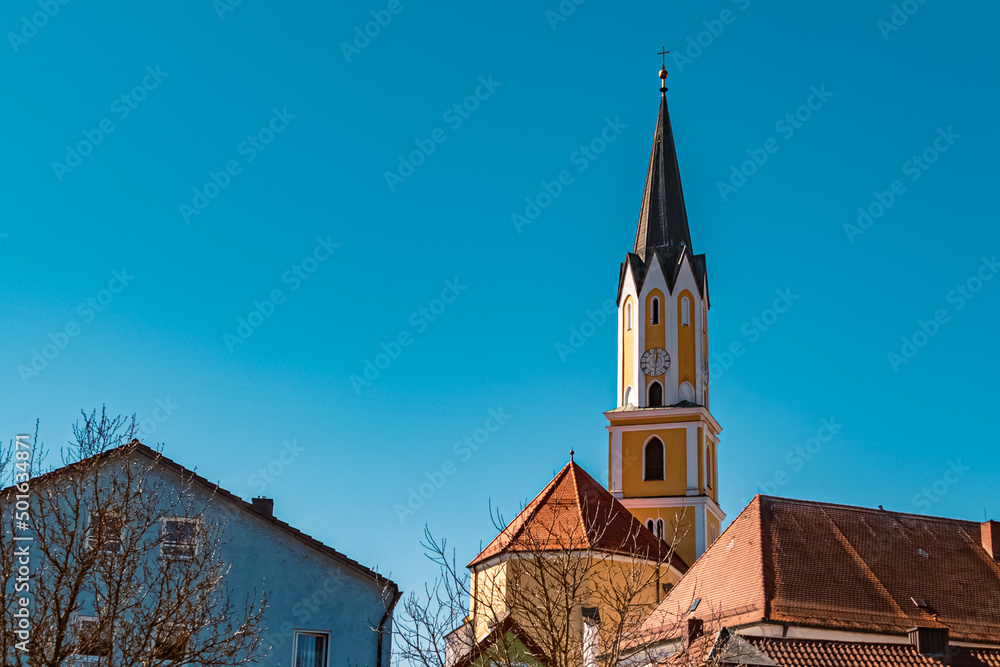 Fototapeta premium Beautiful church at Vilshofen, Danube, Bavaria, Germany