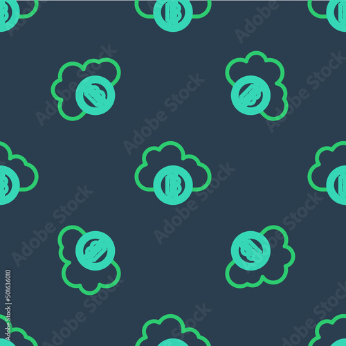 Line Cryptocurrency cloud mining icon isolated seamless pattern on blue background. Blockchain technology, bitcoin, digital money market, cryptocoin wallet. Vector