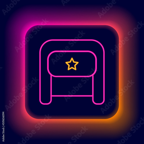Glowing neon line Ushanka icon isolated on black background. Russian fur winter hat ushanka with star. Soviet Union uniform of KGB and NKVD. Colorful outline concept. Vector