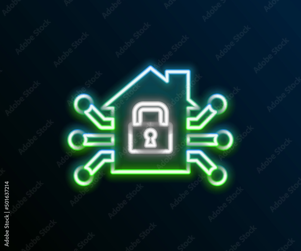 Glowing neon line Smart home icon isolated on black background. Remote control. Colorful outline concept. Vector Glowing neon line Smart home icon isolated on black background. Remote control. Colorful outline concept. Vector