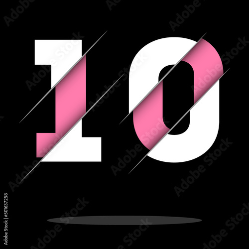 Number Ten, 10 isolated on white background with shadow. Vector illustration, easy to edit. Template for your design, website, infographic, brochure, cover, business annual report,...